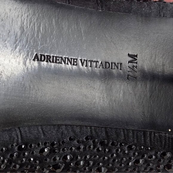 Embellished Black Evening Pump Sz 7.5 Adrienne Vittadini Open Toe 3" Heel Formal - Picture 10 of 16